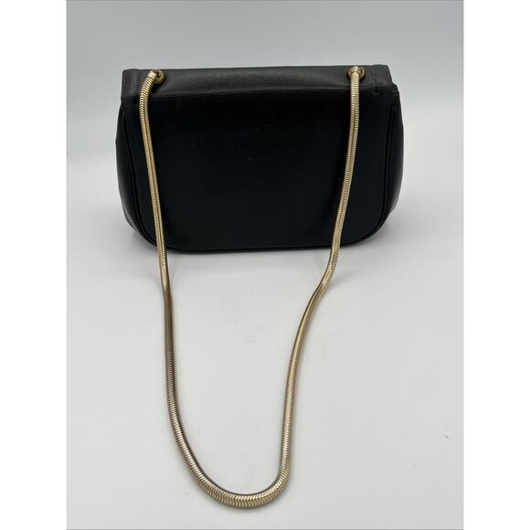RARE Miss Lewis VINTAGE Over Shoulder Purse Black Art Deco Leather Gold Silver - Picture 4 of 10